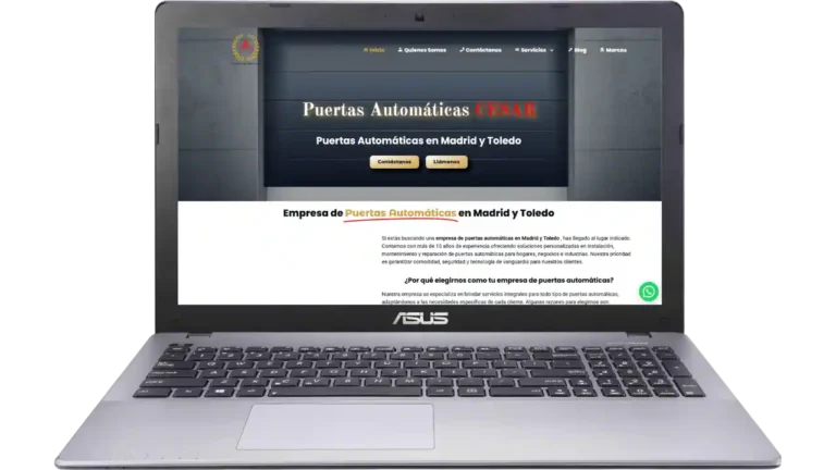 Laptop con web de Puertas Automáticas CESAR